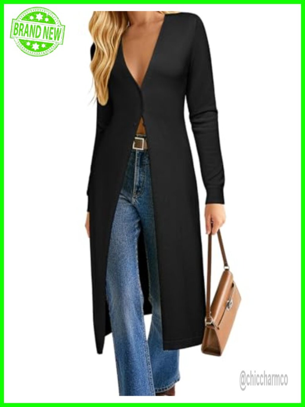 Womens Lightweight Long Knit Cardigan Button Duster Coat